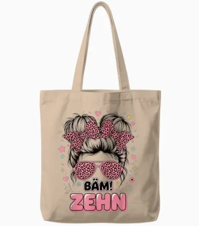 Kids Birthday 10 Girls Messy Bun Bäm Tenth 10 Years Old Tote Bags - Natural