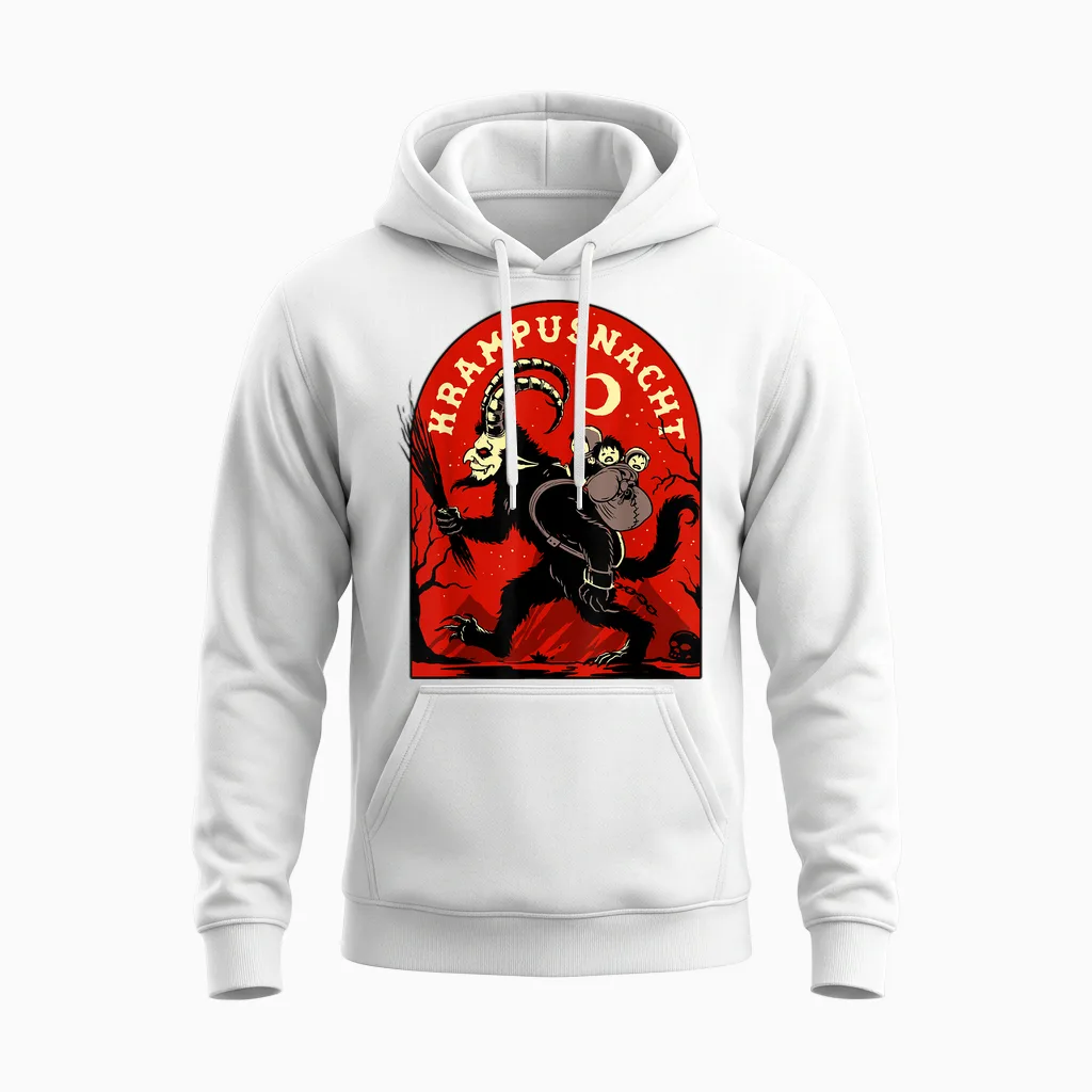 Krampusnacht Shirt Merry Krampus Satanic Christmas Horror Unisex Hoodie in White