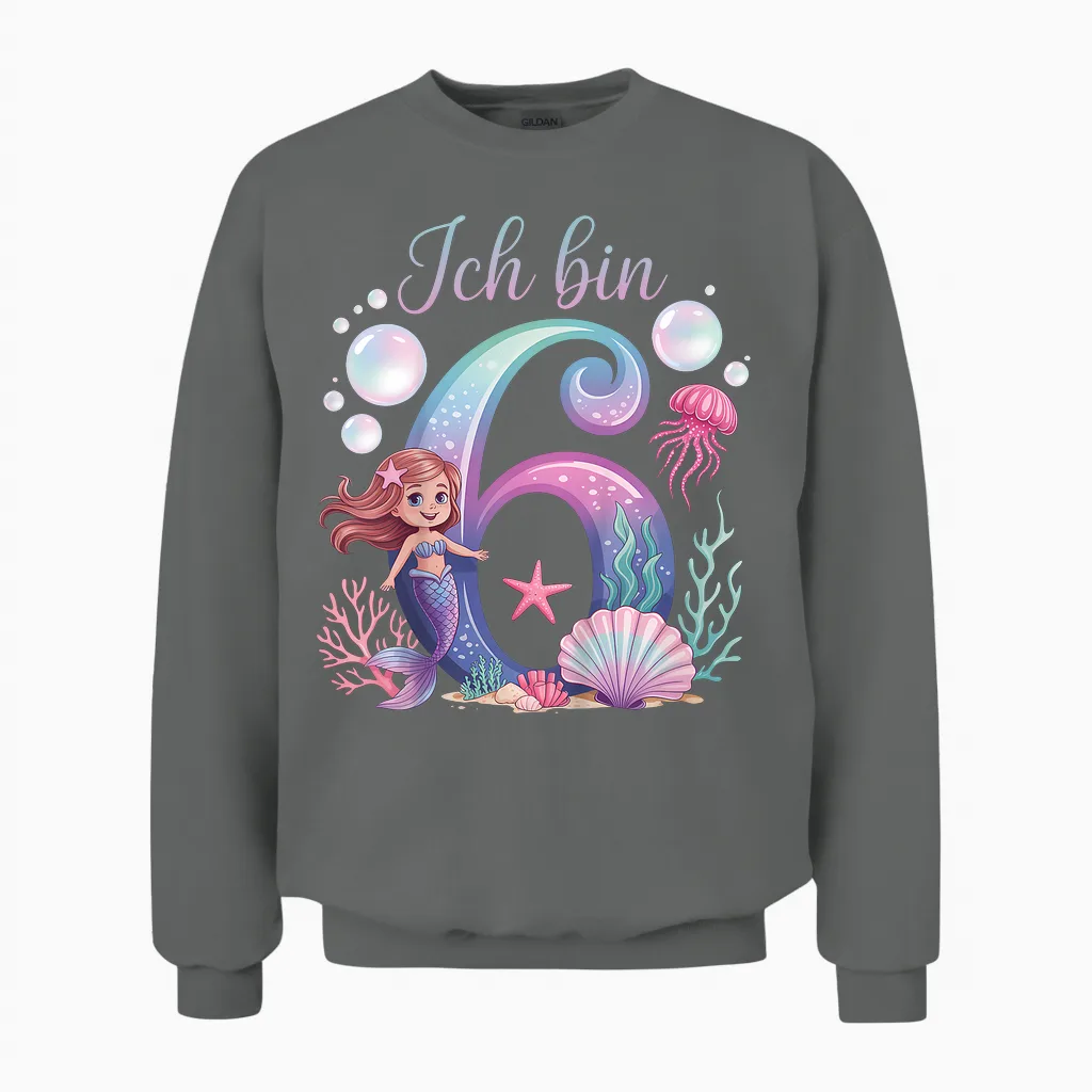 I Am 6 Mermaid Birthday Girl's Birthday Unisex Sweatshirt in Graphite Heather