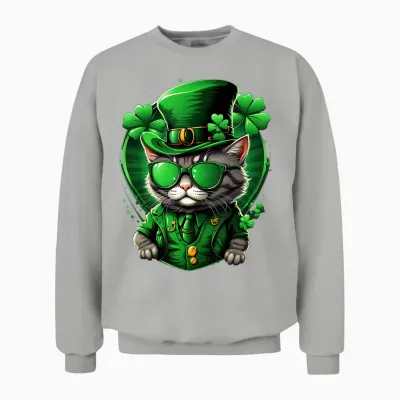 St Patricks Day Cat Men Women Boys Girls Clover Irish Cats Unisex Sweatshirt - Ash
