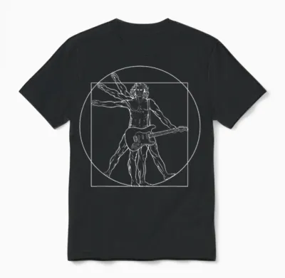 Punk Rock Star Vitruvian Man with Electric Guitar T-Shirt, Black Unisex T-Shirt - Black
