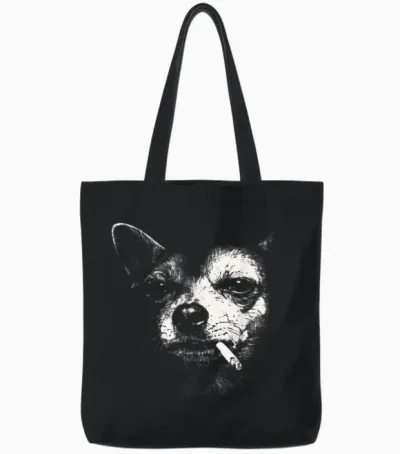 Dog Smoking Cigarette Funny Chihuahua Meme Tote Bags - Black