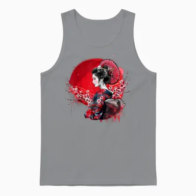 Japanese Kimono Geisha Sakura Cherry Blossom Japanese Art T-Shirt, Black, S Unisex Tank Top - Sport Grey