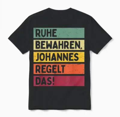 Ruhe Bewahren Johannes Regelt Das Spruch in Retro Farben Unisex T-Shirt - Black