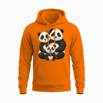 Panda Mit Familie | Süßer Pandabär Mit Panda Mama & Papa Unisex Hoodie - Safety Orange