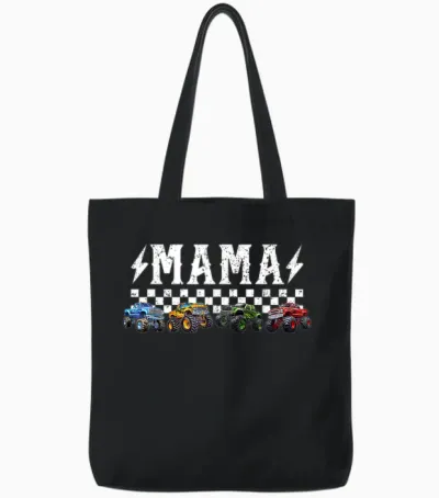 Mama Retro Monster Truck Family Crew Birthday Matching Tote Bags - Black