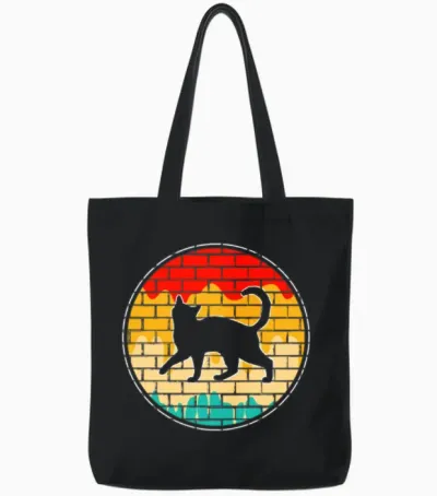 Cat Retro Tote Bags - Black