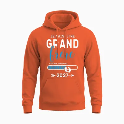 Enfant Futur Grand Frère 2027, Je Vais être Grand Frère 2027 Unisex Hoodie - Orange
