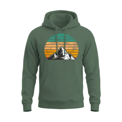 Retro Sunset Mountain for Adventurers Unisex Hoodie - Military Green