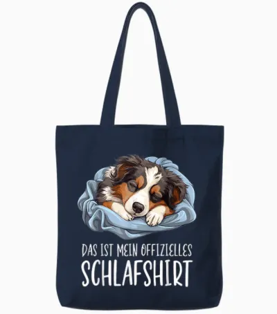 Cute Dog Official Sleep Shirt Australian Shepherd T-Shirt, Black Tote Bags - Navy