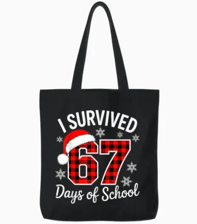 I Survived 67 Days of School Christmas Tote Bags - Black