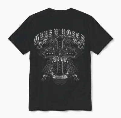Guns N' Roses Official Vintage Cross White T-Shirt, Black Unisex T-Shirt - Black