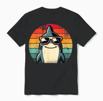 Cooler Retro Hai in Sonnenbrille 70er 80er 90er Lustiger Hai Unisex T-Shirt - Black