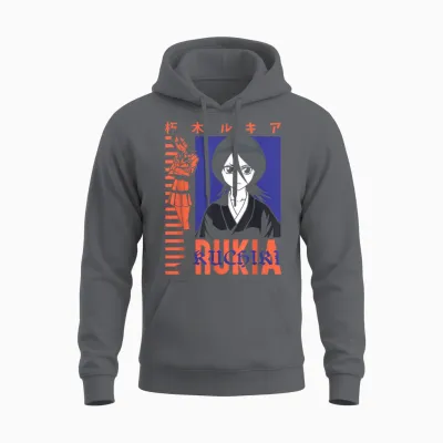 Bleach Rukia Color Block Collage Classic Anime Unisex Hoodie - Charcoal