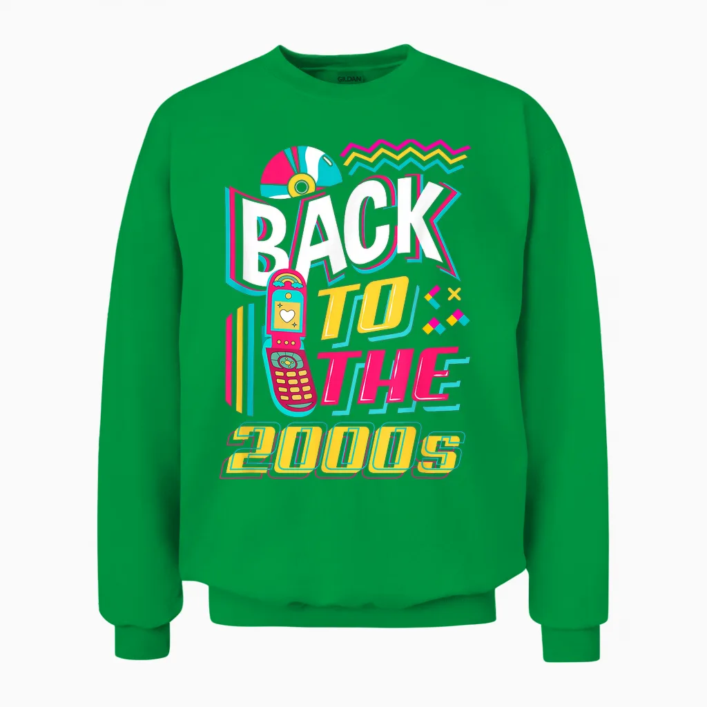 Back to the 2000s Vintage Two Thousand Retro 00s T-Shirt, Black, S Unisex Sweatshirt in Irish Green