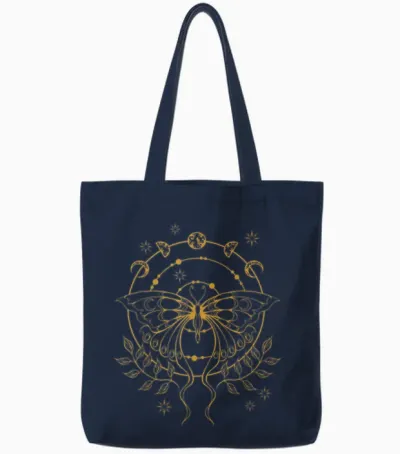 Emo Alt Fairy Grunge Fairycore Gothic Moth Moon Phases T-Shirt, Black Tote Bags - Navy