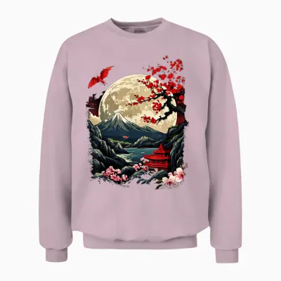 Japanese Aesthetic Asia Japan Style Streetwear Dragon T-Shirt, Black Unisex Sweatshirt - Light Pink