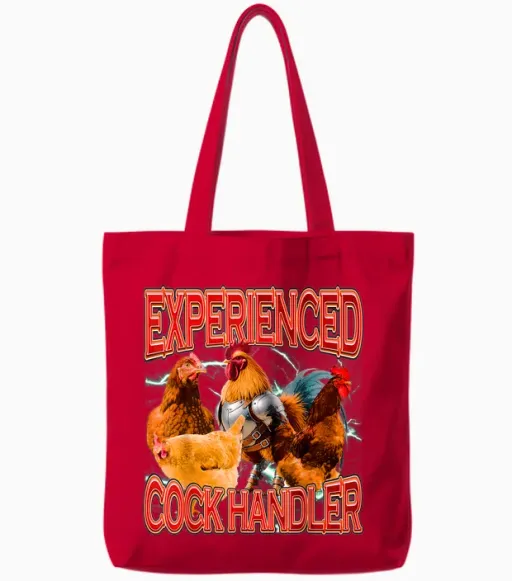 Funny Sarcastic Sayings Experienced Cock Handler Dank Meme Tote Bags - Red