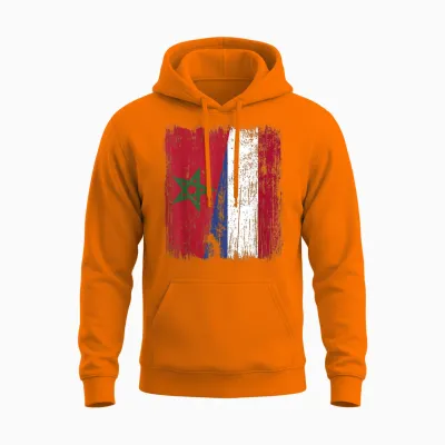Half Dutch Moroccan Flag T-Shirt, Black, S Unisex Hoodie - Safety Orange