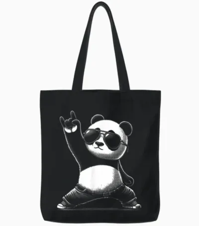 Retro Panda Rock and Roll Musik Lustiger Panda Tote Bags - Black