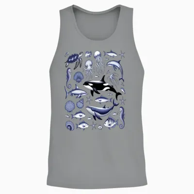 Underwater Marine Life Illustration Unisex Tank Top - Sport Grey