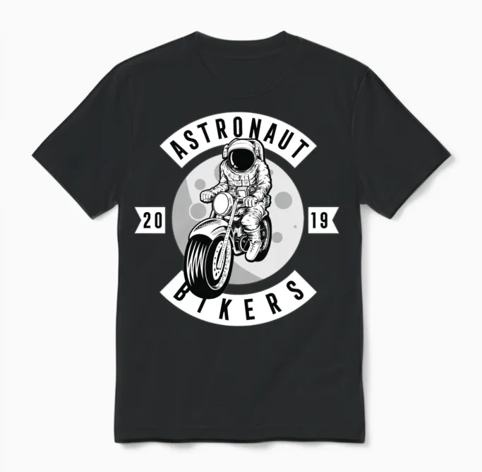 Funny Astronaut Biker Motorcycles Unisex T-Shirt in Black