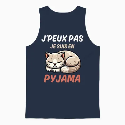 J'peux Pas Je Suis in Pyjamas Fun Gift with a Cat Long Sleeve, Black, S Unisex Tank Top - Navy