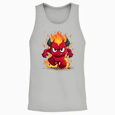 Funny Cartoon Devil with Fire and Flames Unisex Tank Top - Ash