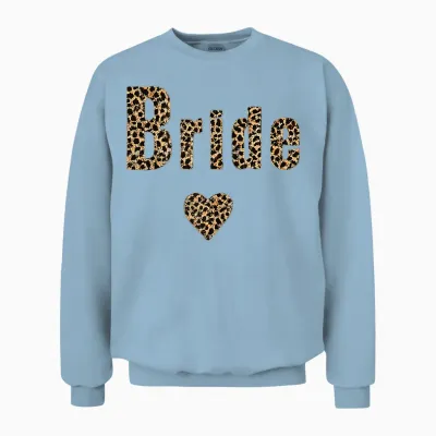 Women's Evjf Bride Style Leopard Team Bride Witness Wedding Unisex Sweatshirt - Light Blue