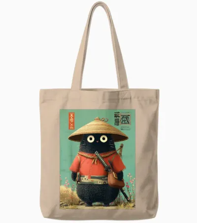 Chat Japonais Vintage Samouraï Sumi-E Traveler Warrior Anime Tote Bags - Natural