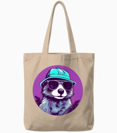 Retro Raccoon Lovers Design Tote Bags - Natural