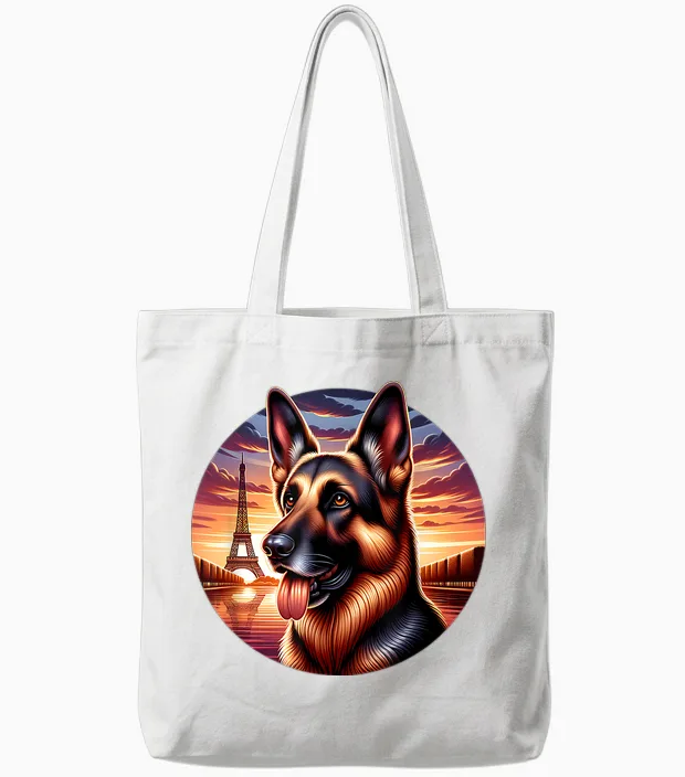 T-Shirt German Shepherd Dog Eiffel Tower Paris T-Shirt, Black, S Tote Bags in White
