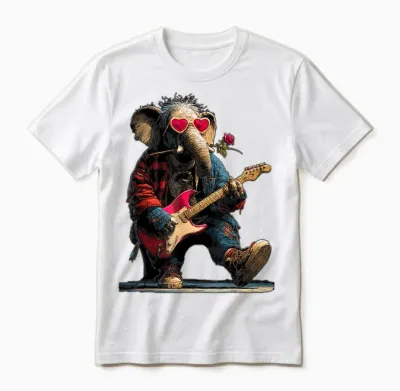 éléphant Jouant De La Guitare Guitariste Animal Saint-Valentin Unisex T-Shirt - White