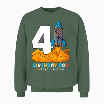 Kinder Rakete Zum 4. Geburtstag Für Jungen, Bereit Zum Abheben, Vier Jahre Alt Unisex Sweatshirt - Military Green
