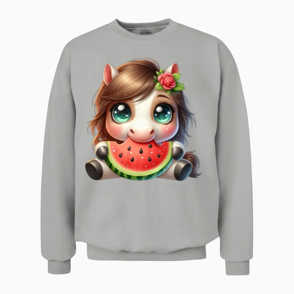 Horse Eating Watermelon - Lovers Unisex Sweatshirt in Ash