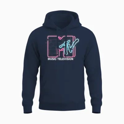 Mtv Logo Luminous Sign Wall Decor Pink Blue Lights Mtv Unisex Hoodie - Navy
