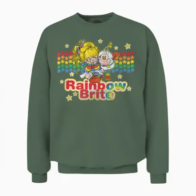 Rainbow Brite & Sprite Vintage Star Stripes Distressed Logo T-Shirt, Blue Unisex Sweatshirt - Military Green
