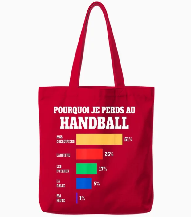 Jersey Handball Loser Humour Player Handball T-Shirt, Black, S Tote Bags in Red