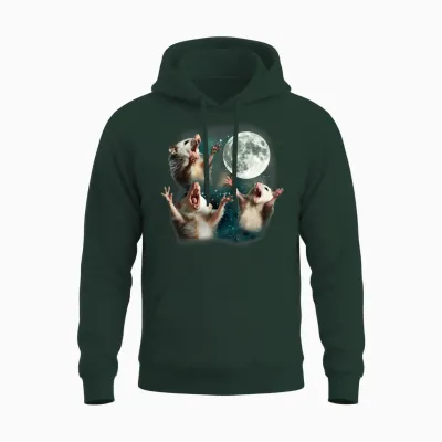 Three Possum Moon | 3 Opossum Funny Weird Cursed Meme Unisex Hoodie - Forest