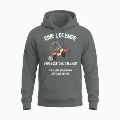 T-Shirt with German Text "eine Legende Verlässt Das Gelände Rente Lagerist", Black Unisex Hoodie - Graphite Heather