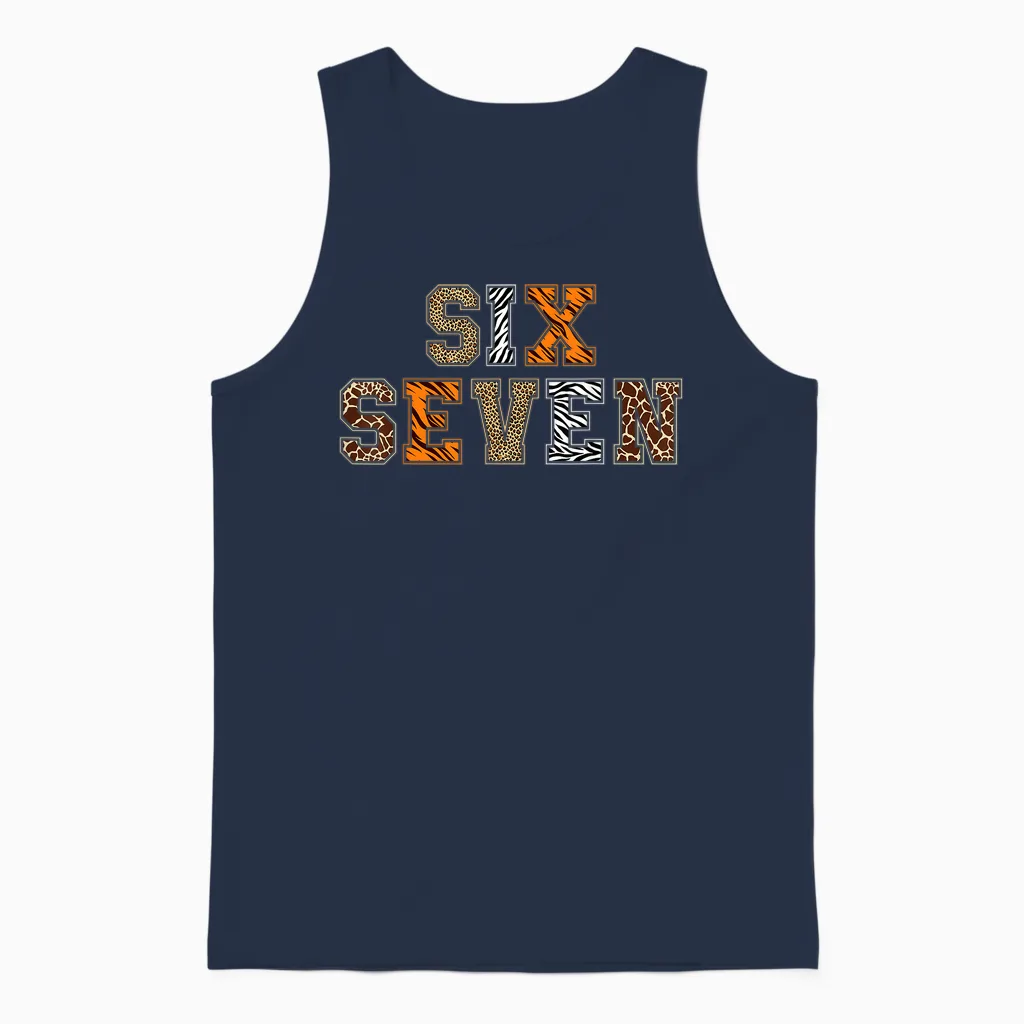 Boys Animal Print Clothes Six Seven Kids Zoo 67 Meme Girls Unisex Tank Top in Navy
