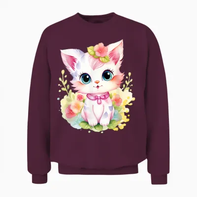 Süßes Farbenfrohe Katzen Liebhaber Outfits Baby Katze Mit Blumen Süße Katzen Kätzchen Mädchen Tochter Unisex Sweatshirt - Maroon