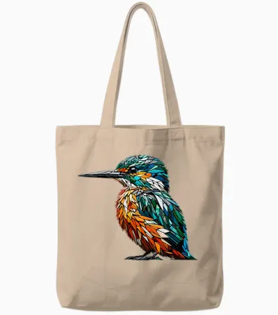 Polygon Art Kingfisher Kingfishermen T-Shirt, Black, S Tote Bags - Natural