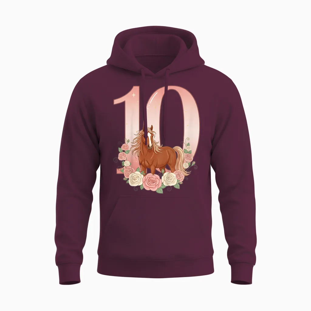 10e Anniversaire, Fille, Cheval, Poney | 10 Ans Anniversaire De Fille Unisex Hoodie in Maroon