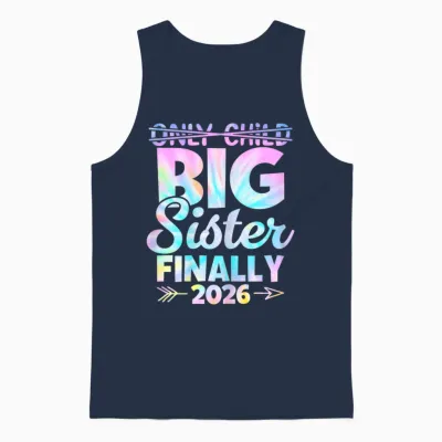 Only Child Expires 2026 Promoted to Big Sister Finally Unisex Tank Top - Navy