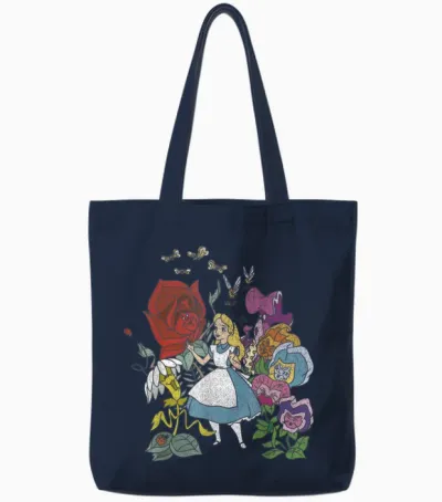 Disney Alice in Wonderland Alice in the Flowers Vintage Tote Bags - Navy