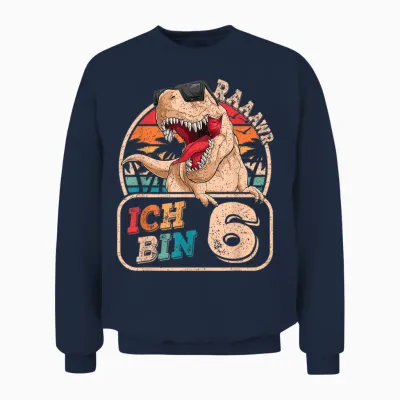 Ich Bin 6 Dinosaurs 6 Years Dino 6th Birthday Boy Party T-Shirt, Black Unisex Sweatshirt - Navy