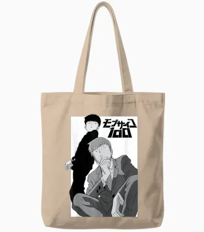 Mob Psycho 100 Black and White Shigeo and Arataka Anime Tote Bags - Natural