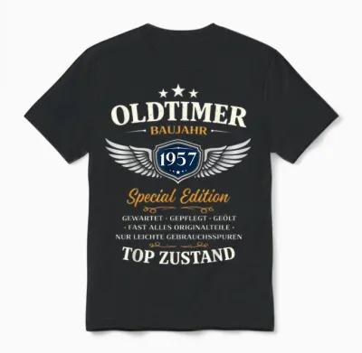 69. Geburtstag Geschenk Mann Frau Vintage Oldtimer 1957 Unisex T-Shirt - Black