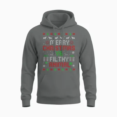 Merry Christmas Animal Filthy Ya Xmas Family Pajama Unisex Hoodie - Graphite Heather